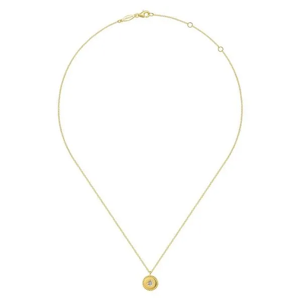 14K Yellow Gold Bujukan Pendant Necklace with Starburst Diamond Center Image 2 Koerbers Fine Jewelry Inc New Albany, IN