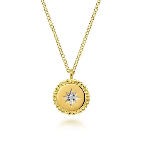 14K Yellow Gold Bujukan Pendant Necklace with Starburst Diamond Center Koerbers Fine Jewelry Inc New Albany, IN