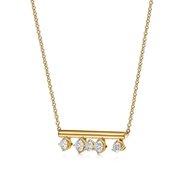 18K Yellow Gold Barre Floating Diamond Necklace Image 2 Koerbers Fine Jewelry Inc New Albany, IN