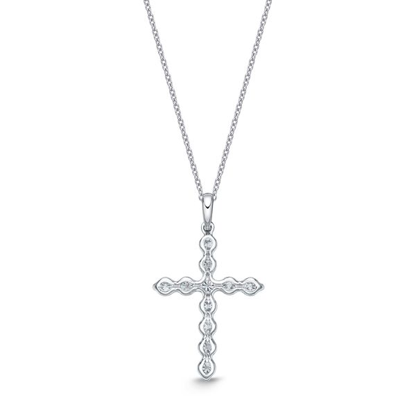 18K White Gold Single Prong Diamond Cross Pendant Image 2 Koerbers Fine Jewelry Inc New Albany, IN