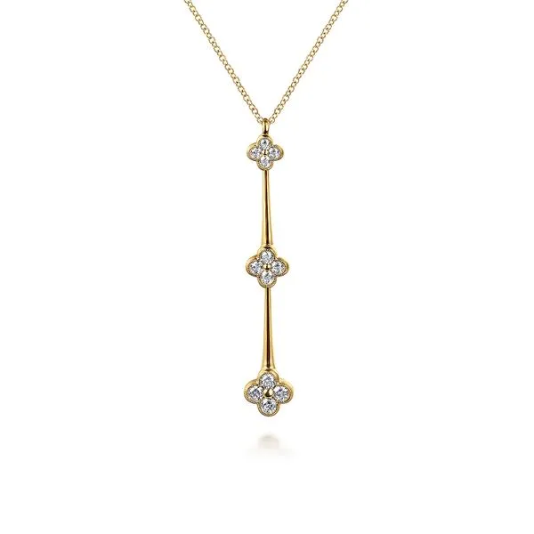 14K Yellow Gold Graduating Diamond Cluster Vertical Bar Necklace Koerbers Fine Jewelry Inc New Albany, IN
