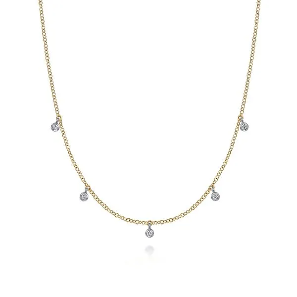 14K Yellow and White Gold Diamond Stations Droplet Necklace Koerbers Fine Jewelry Inc New Albany, IN