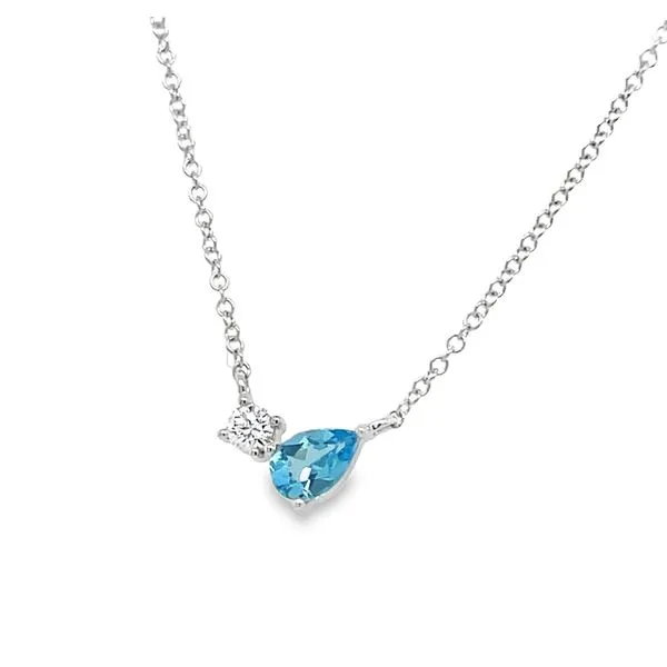 14K White Gold Swiss Blue Topaz and Diamond Necklace similar item image