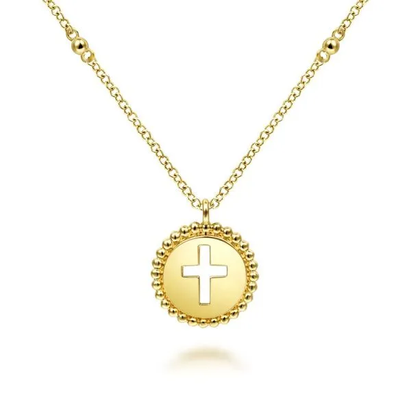 14K Yellow Gold Round Cutout Cross Pendant Necklace Koerbers Fine Jewelry Inc New Albany, IN