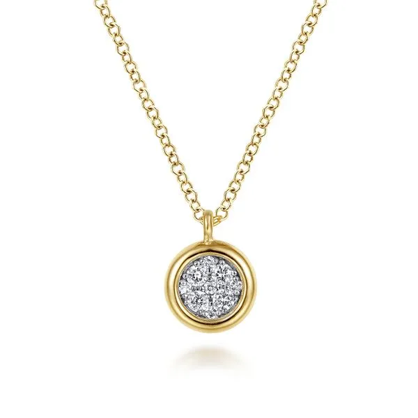 14K Yellow and White Gold Pave Diamond Cluster Pendant Necklace Koerbers Fine Jewelry Inc New Albany, IN