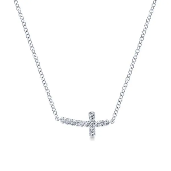 14K White Gold Sideways Curved Diamond Cross Necklace Koerbers Fine Jewelry Inc New Albany, IN