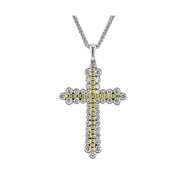 18K 2-Tone White and Yellow Gold Diamond Cross Necklace 0.98 CTW Koerbers Fine Jewelry Inc New Albany, IN
