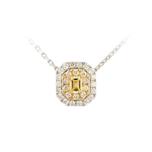 18K 2-Tone White and Yellow Gold Yellow Diamond Halo Necklace 0.5 CTW Koerbers Fine Jewelry Inc New Albany, IN