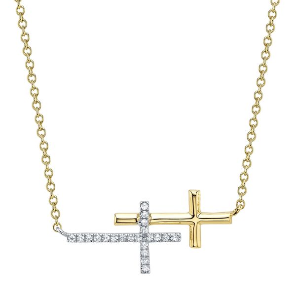 14K 2-Tone White and Yellow Gold Diamond Sideways Cross Necklace 0.06 CTW Koerbers Fine Jewelry Inc New Albany, IN