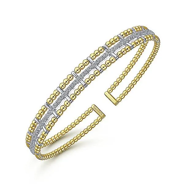 14K Yellow and White Gold Bujukan Bead Cuff Bracelet with Inner Diamond Channel Image 2 Koerbers Fine Jewelry Inc New Albany, IN