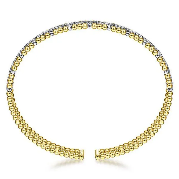 14K Yellow and White Gold Bujukan Bead Cuff Bracelet with Inner Diamond Channel Image 3 Koerbers Fine Jewelry Inc New Albany, IN