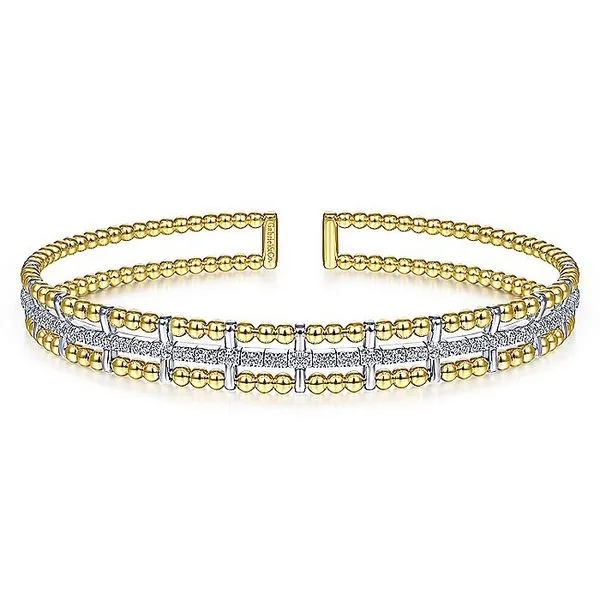 14K Yellow and White Gold Bujukan Bead Cuff Bracelet with Inner Diamond Channel Koerbers Fine Jewelry Inc New Albany, IN