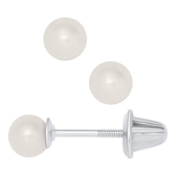 14K White Gold 4mm Children's Cultured Pearl Earrings Image 2 Koerbers Fine Jewelry Inc New Albany, IN