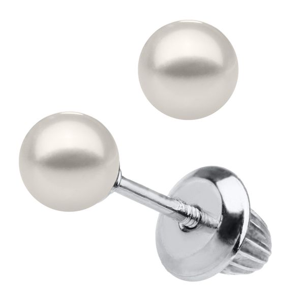 14K White Gold 4mm Children's Cultured Pearl Earrings Koerbers Fine Jewelry Inc New Albany, IN