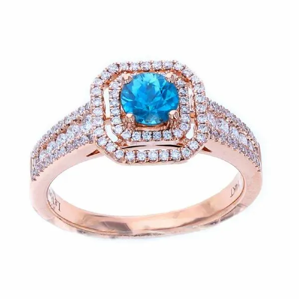 14K Strawberry Gold Double Halo Blue Zircon Fashion Ring Koerbers Fine Jewelry Inc New Albany, IN