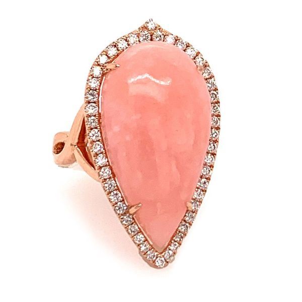 18K Yellow Gold Pink Opal and Diamond Halo Fashion Ring Koerbers Fine Jewelry Inc New Albany, IN