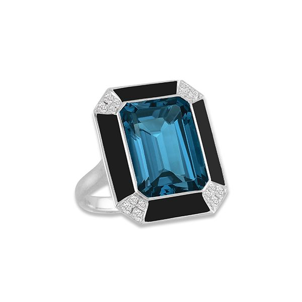 18K White Gold London Blue Topaz Diamond Ring With Black Onyx Koerbers Fine Jewelry Inc New Albany, IN