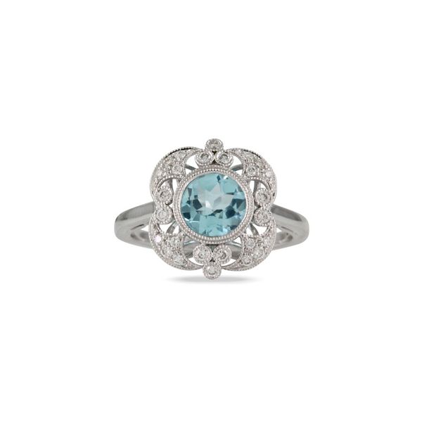 18K White Gold Light Blue Topaz Center and Diamond Ring Koerbers Fine Jewelry Inc New Albany, IN