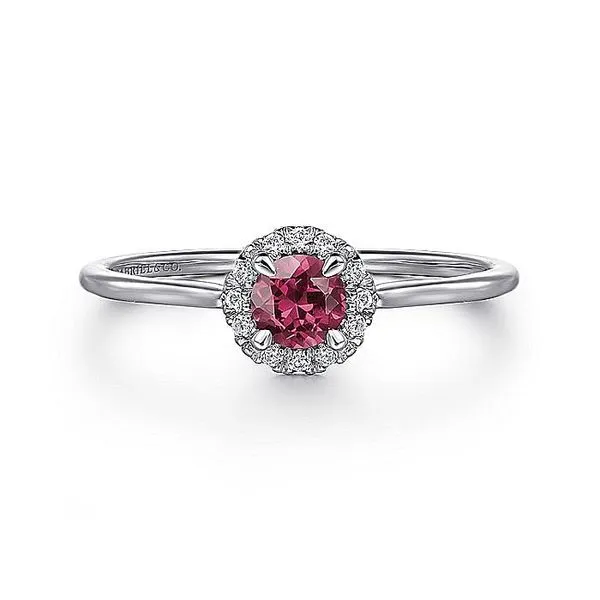 14K White Gold Pink Tourmaline and Diamond Halo Birthstone Ring Koerbers Fine Jewelry Inc New Albany, IN