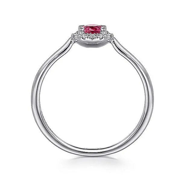 14K White Gold Ruby and Diamond Halo Birthstone Ring Image 2 Koerbers Fine Jewelry Inc New Albany, IN
