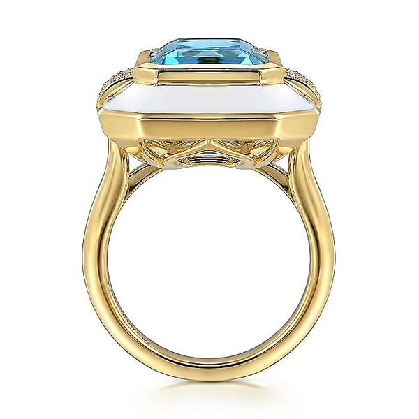 14K Yellow Gold Diamond and Blue Topaz Emerald Cut Fashion Image 3 Koerbers Fine Jewelry Inc New Albany, IN
