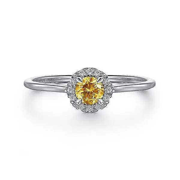 14K White Gold Citrine and Diamond Halo Birthstone Ring Koerbers Fine Jewelry Inc New Albany, IN