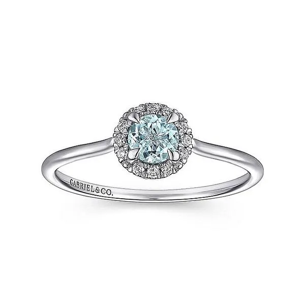 14K White Gold Aquamarine and Diamond Halo Birthstone Ring Image 4 Koerbers Fine Jewelry Inc New Albany, IN