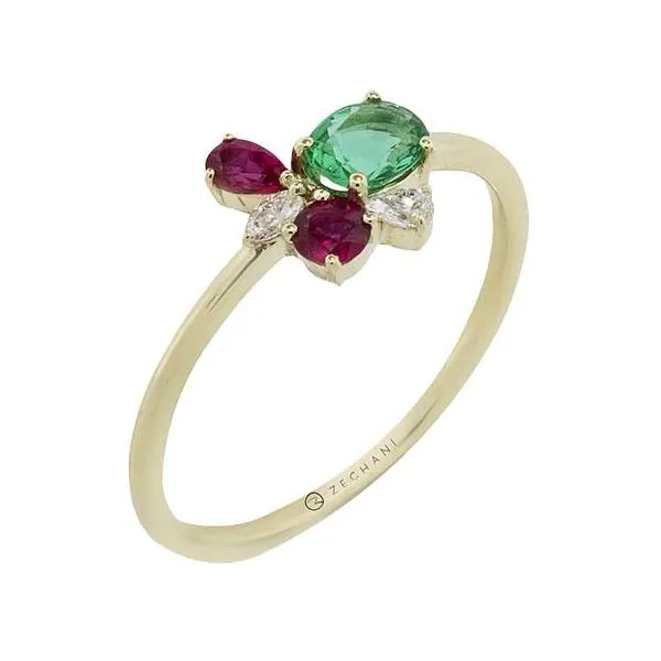 14K Yellow Gold Diamond and Gemstone Fashion Ring