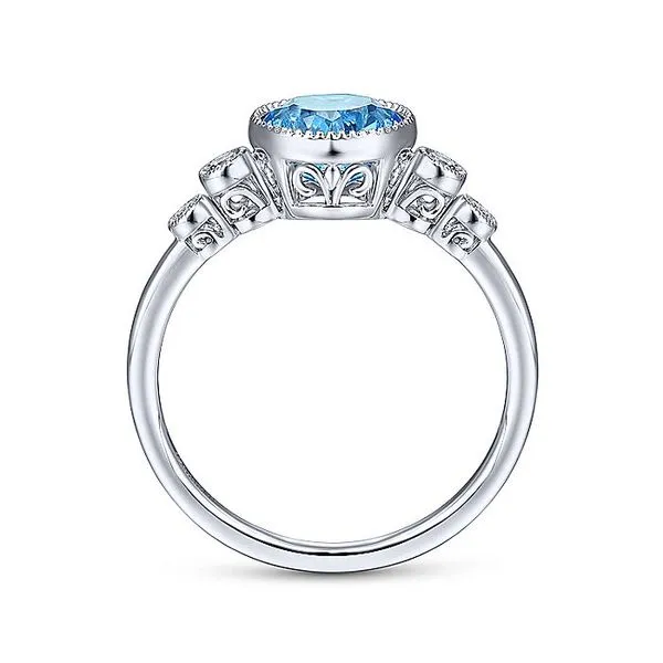 14K White Gold Round Bezel Set Blue Topaz and Diamond Ring Image 2 Koerbers Fine Jewelry Inc New Albany, IN
