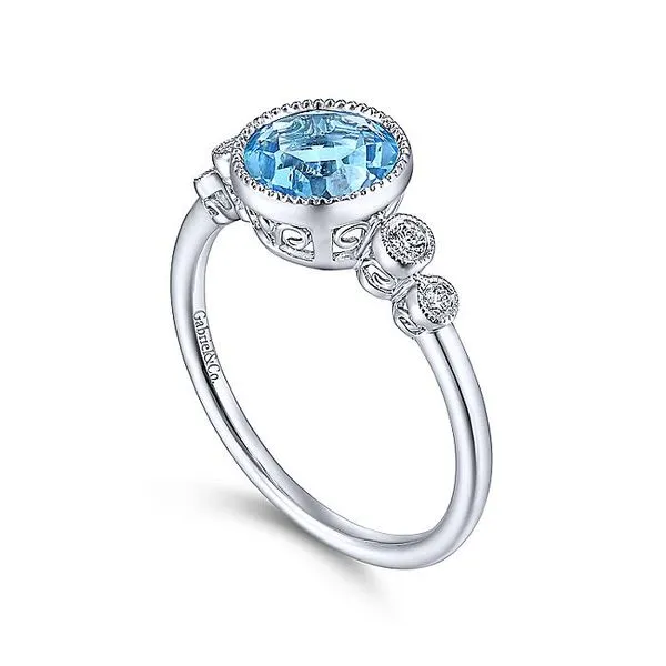 14K White Gold Round Bezel Set Blue Topaz and Diamond Ring Image 3 Koerbers Fine Jewelry Inc New Albany, IN
