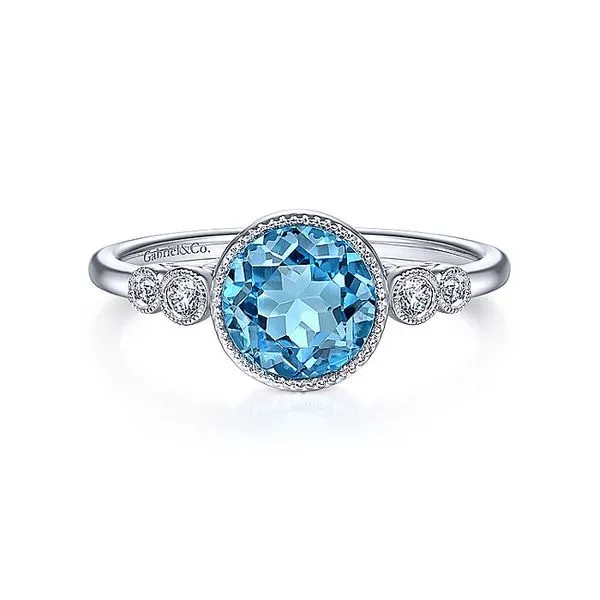 14K White Gold Round Bezel Set Blue Topaz and Diamond Ring Koerbers Fine Jewelry Inc New Albany, IN