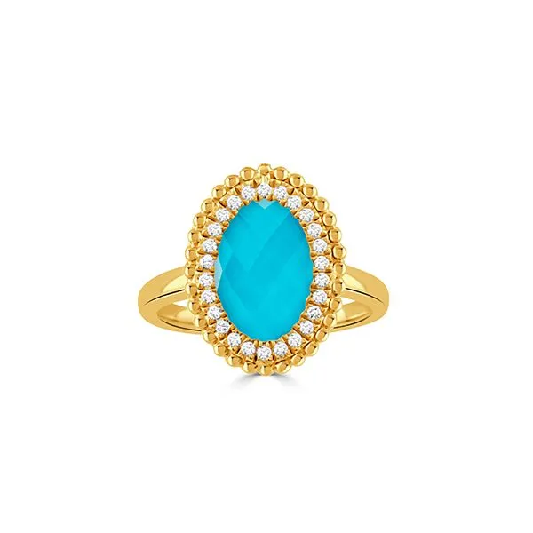 18K Yellow Gold Clear Quartz over Turquois Fashion Ring Koerbers Fine Jewelry Inc New Albany, IN