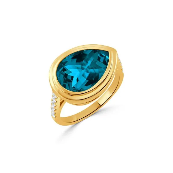 18K Yellow Gold Diamond Ring With London Blue Topaz Center Koerbers Fine Jewelry Inc New Albany, IN