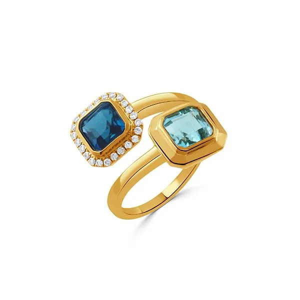 18K Yellow Gold Diamond Ring With Sky Blue Topaz And London Blue Topaz Koerbers Fine Jewelry Inc New Albany, IN