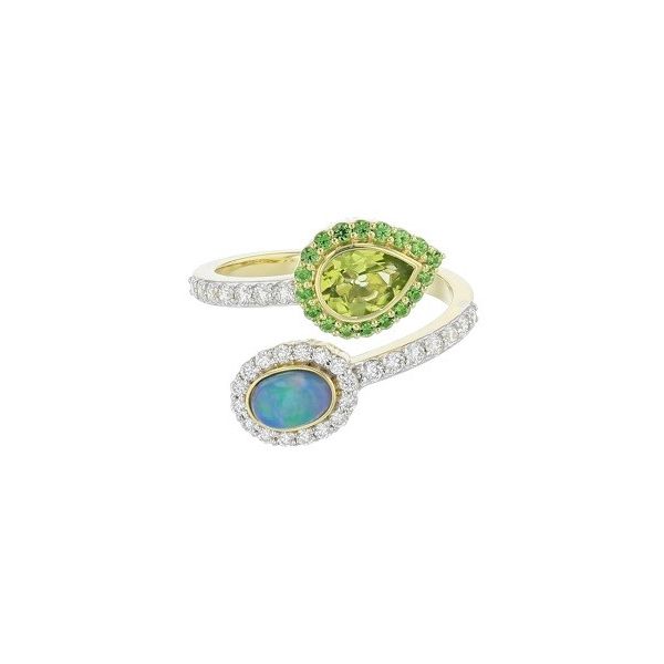 18K Yellow Gold Oval Ethopian Opal and Princess Peridot Fash