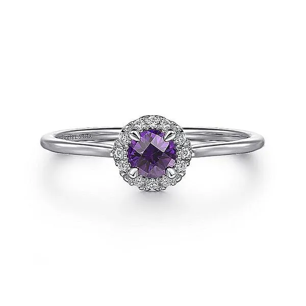 14K White Gold Amethyst and Diamond Halo Birthstone Ring Koerbers Fine Jewelry Inc New Albany, IN