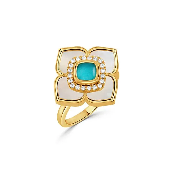 18K Yellow Gold Clear Quartz Over Turquoise and Diamond Ring Koerbers Fine Jewelry Inc New Albany, IN