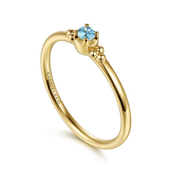 14K Yellow Gold Bujukan Clover and Blue Topaz Stackable Ring Image 3 Koerbers Fine Jewelry Inc New Albany, IN