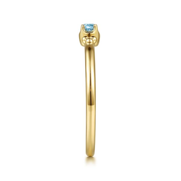 14K Yellow Gold Bujukan Clover and Blue Topaz Stackable Ring Image 4 Koerbers Fine Jewelry Inc New Albany, IN