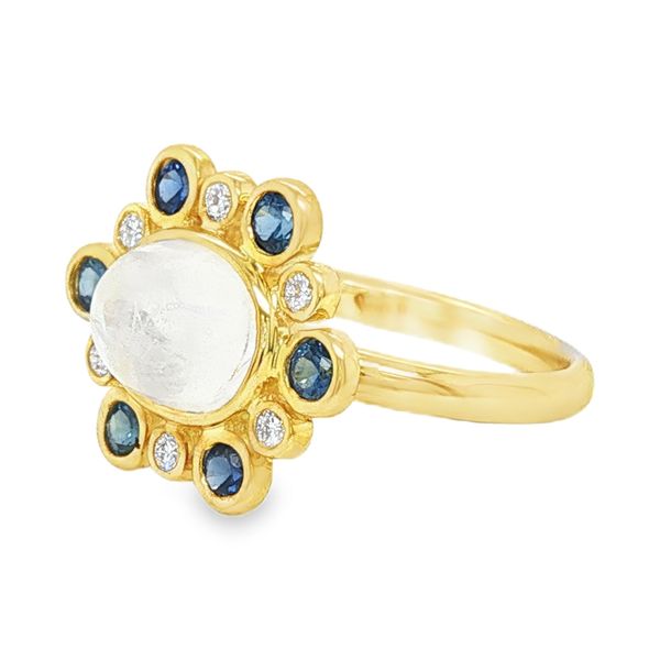 14K Yellow Gold Cabachon Moonstone and Sapphire Fashion Ring Image 2 Koerbers Fine Jewelry Inc New Albany, IN