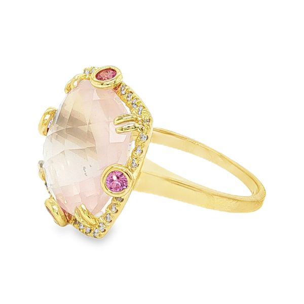 14K Yellow Gold Rose Quartz, Pink Sapphire and Diamond Fashion Ring Image 2 Koerbers Fine Jewelry Inc New Albany, IN