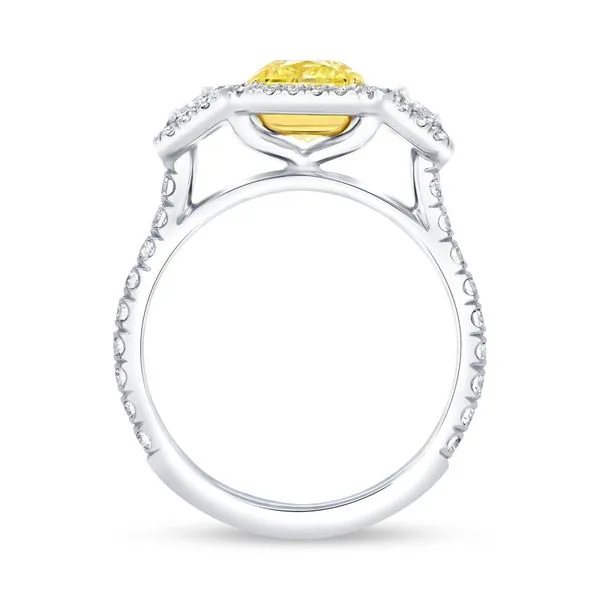 18K Yellow Gold and Platuinum 3-Stone-Halo Radiant Yellow Diamond Engagement Ring Image 2 Koerbers Fine Jewelry Inc New Albany, IN