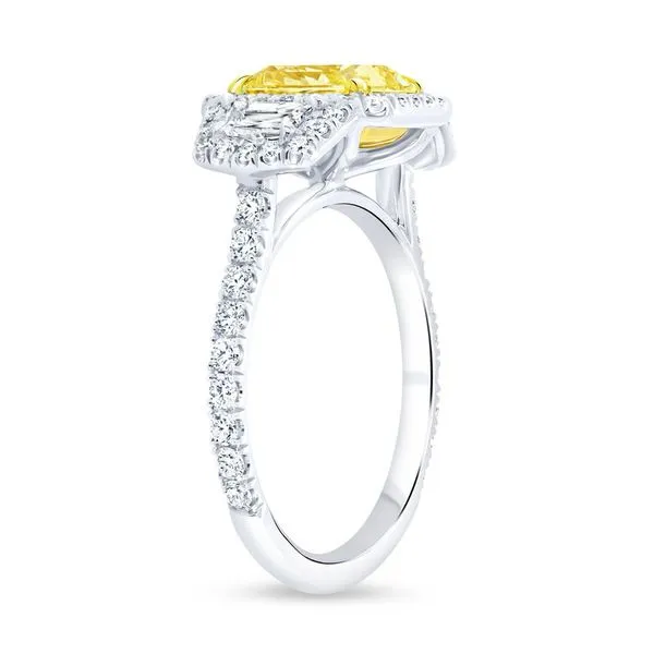 18K Yellow Gold and Platuinum 3-Stone-Halo Radiant Yellow Diamond Engagement Ring Image 3 Koerbers Fine Jewelry Inc New Albany, IN
