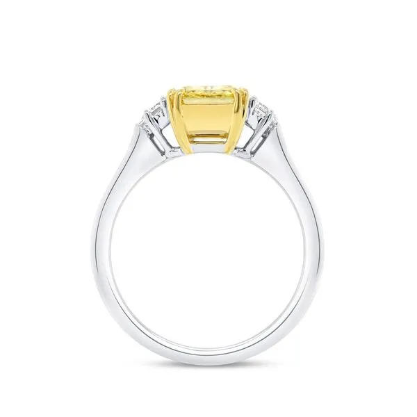 18K Two Tone White and Yellow Three-Stone Radiant Fancy Yellow Diamond Engagement Ring Image 3 Koerbers Fine Jewelry Inc New Albany, IN