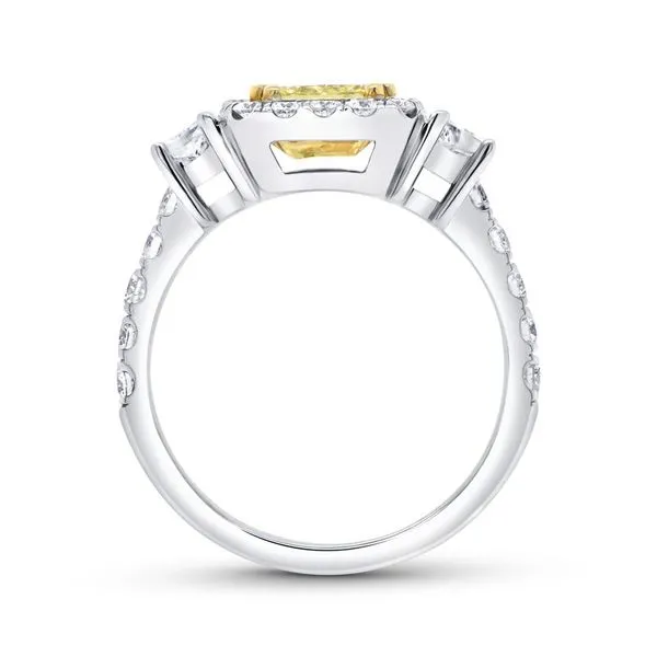 18K Yellow and White Gold 3-Stone-Halo Princess Cut Yellow Diamond Engagement Ring Image 2 Koerbers Fine Jewelry Inc New Albany, IN