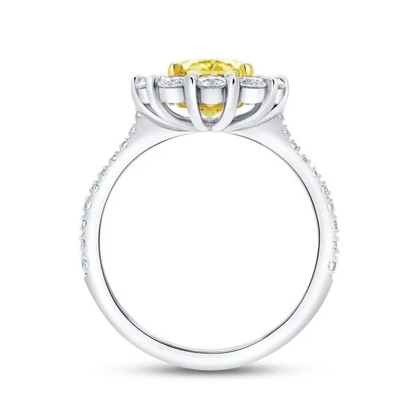 14K Yellow Gold and Platinum Halo Cushion Cut Yellow Diamond Engagement Ring Image 3 Koerbers Fine Jewelry Inc New Albany, IN