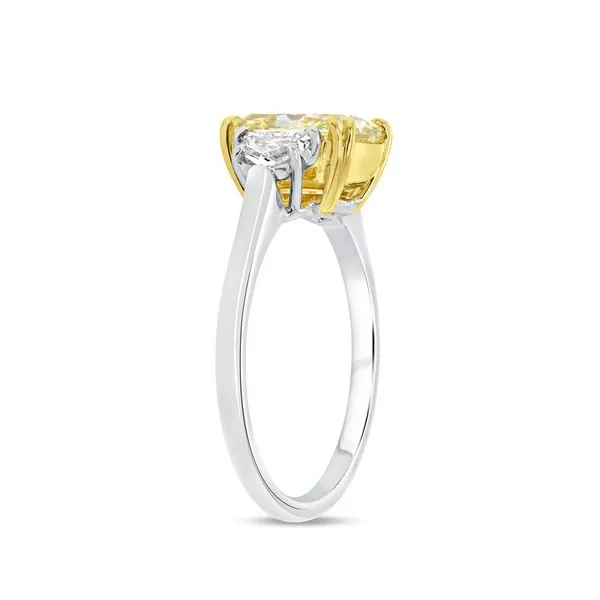 18K Two Tone White and Yellow Three-Stone Radiant Fancy Yellow Diamond Engagement Ring Image 2 Koerbers Fine Jewelry Inc New Albany, IN