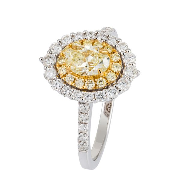 18K 2-Tone White and Yellow Gold Double Halo Yellow Diamond Ring Koerbers Fine Jewelry Inc New Albany, IN