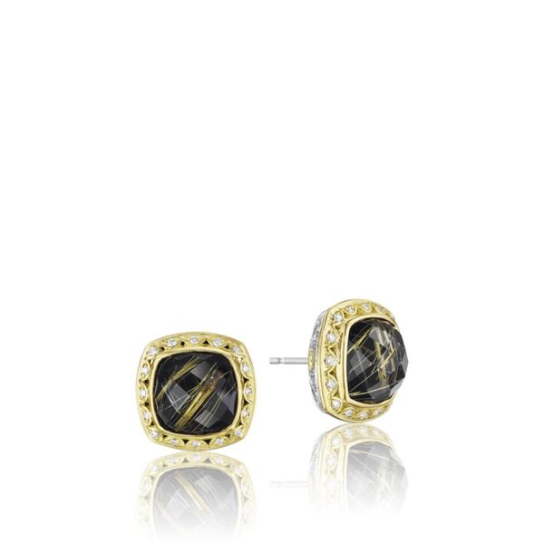 18K Yellow Gold & Sterling Silver Clear Quartz Over Black Onyx Stud Earrings Koerbers Fine Jewelry Inc New Albany, IN