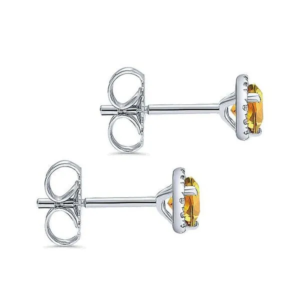 14K White Gold Halo Citrine and Diamond Stud Earrings Image 2 Koerbers Fine Jewelry Inc New Albany, IN